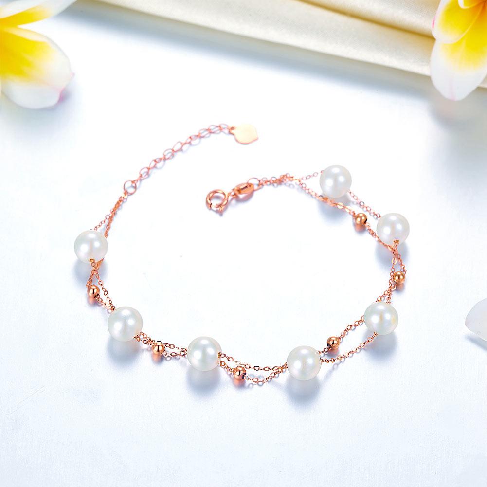 18K/ 750 Rose Gold 7 Pieces Pearls Bracelet (7 Piece Pearls) MKB7004