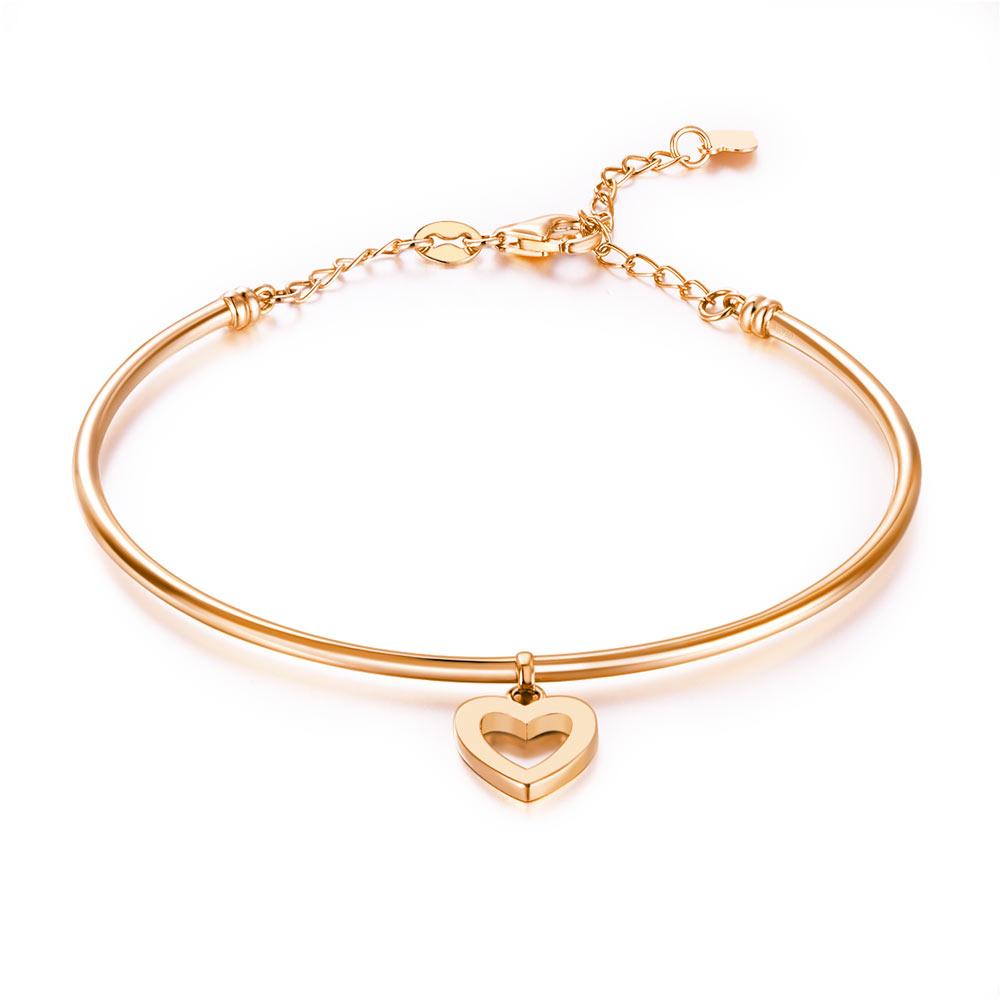 Solid 18K/750 Rose Gold Hollow Heart Bangle MKB7007