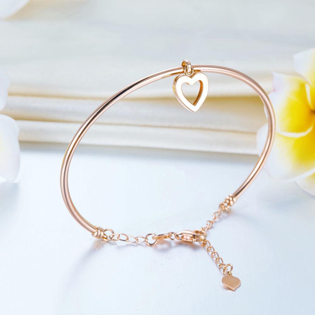 Solid 18K/750 Rose Gold Hollow Heart Bangle