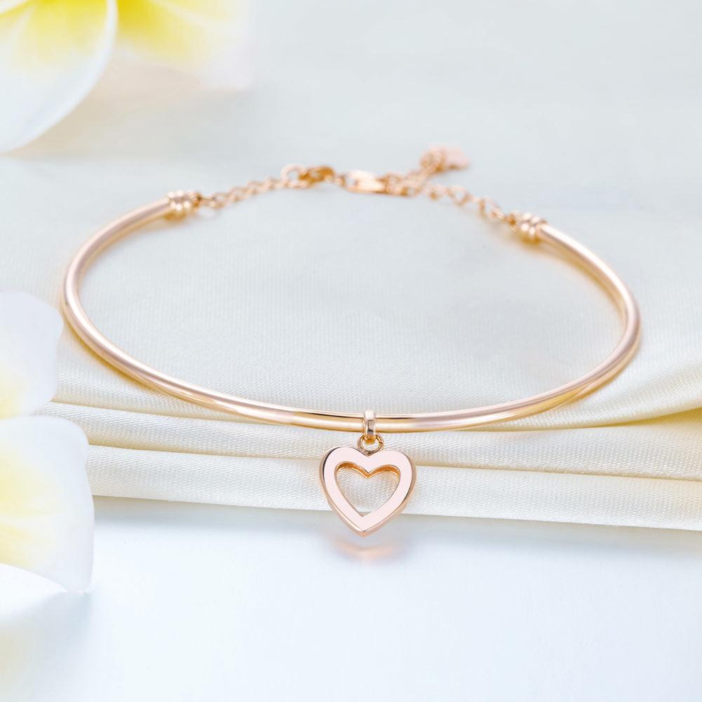 Solid 18K/750 Rose Gold Hollow Heart Bangle