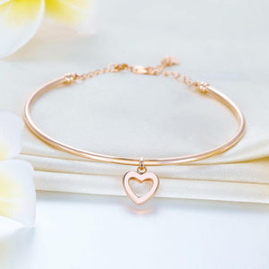 Solid 18K/750 Rose Gold Hollow Heart Bangle