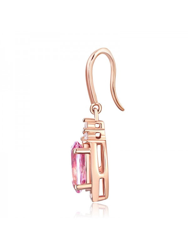 14K Rose Gold Dangle 1.6 Ct Natural Pink Topaz Earrings 0.185 Ct Diamond