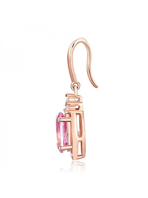 14K Rose Gold Dangle 1.6 Ct Natural Pink Topaz Earrings 0.185 Ct Diamond