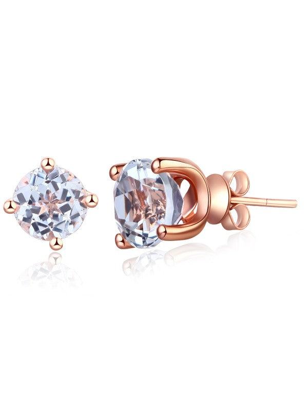 Solid 14K Rose Gold Stud 2.5 Ct Natural Clear Topaz Earrings