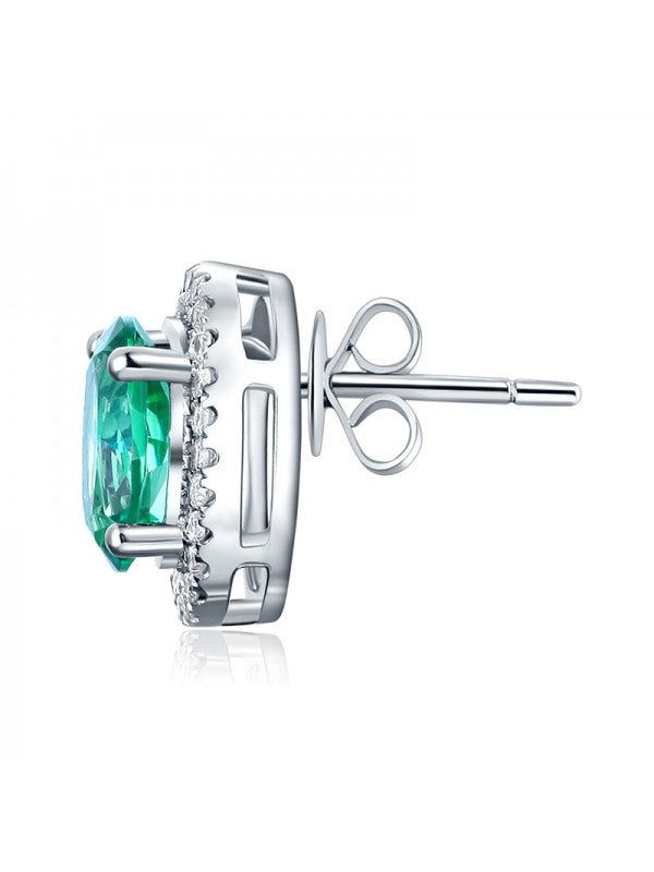 14K White Gold Stud Natural 1.6 Ct Oval Green Topaz Earrings 0.28 Ct Diamonds