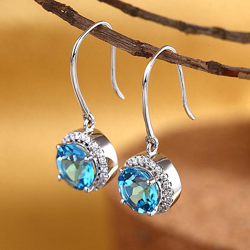 14K White Gold Swiss Blue Topaz Earrings Natural 0.298 Ct Diamonds MKE7006