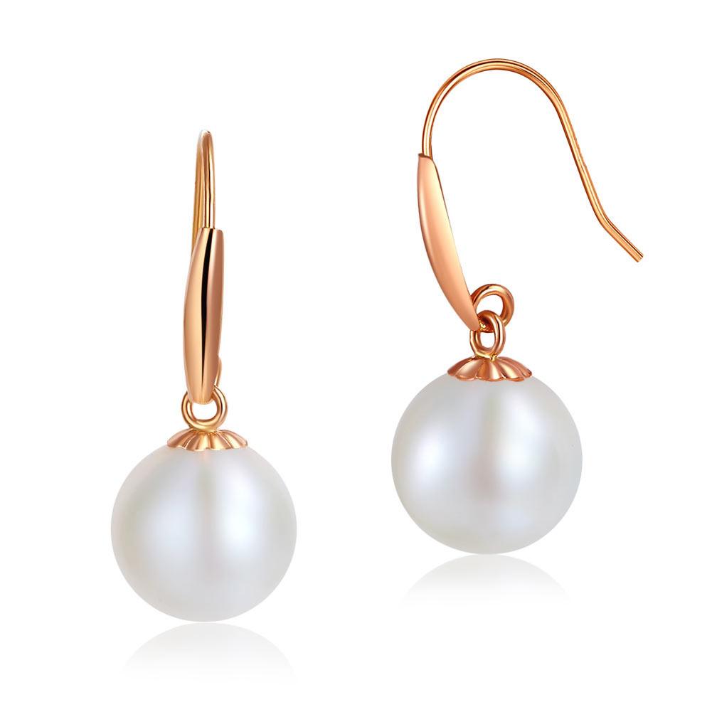 18K/750 Rose Gold Drop Dangle Pearl Earrings 8 mm