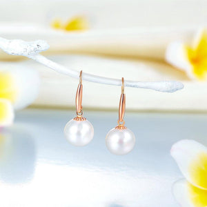 18K/750 Rose Gold Drop Dangle Pearl Earrings 8 mm