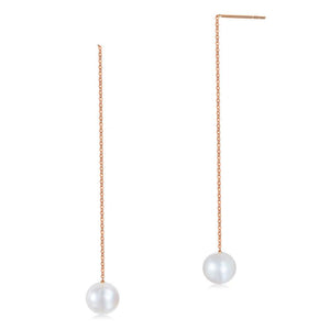 18K/750 Rose Gold Drop Dangle Long Line Pearls Earrings