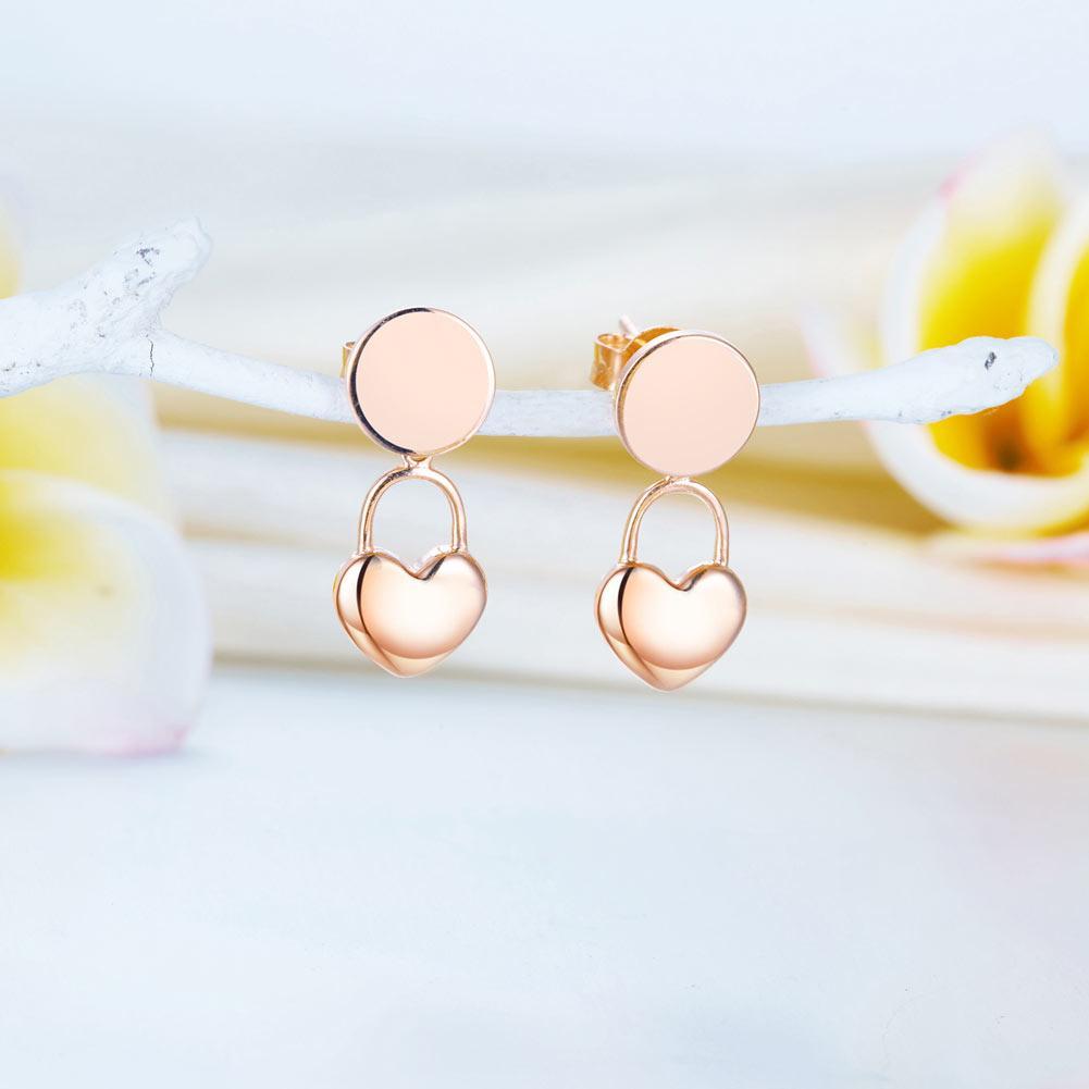 Solid 18K/750 Rose Gold Dangle Heart Earrings