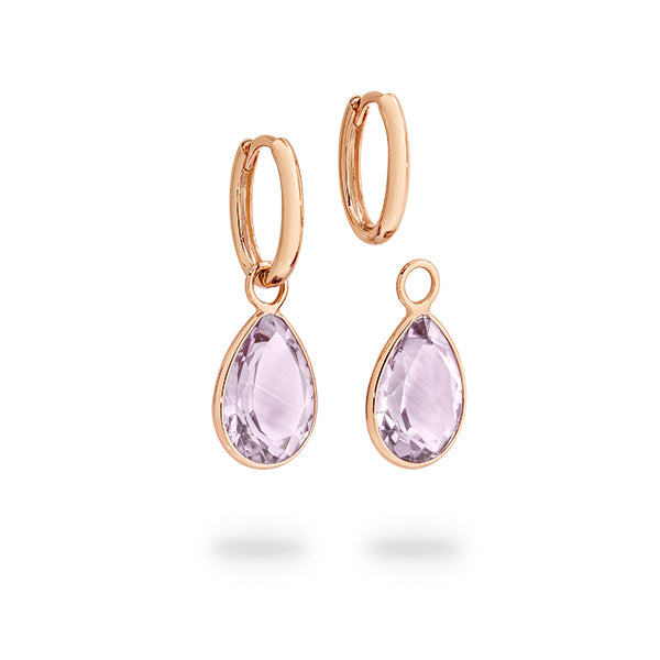 9K Rose Gold 14x10 Pear Shape Pink Amethyst Earrings