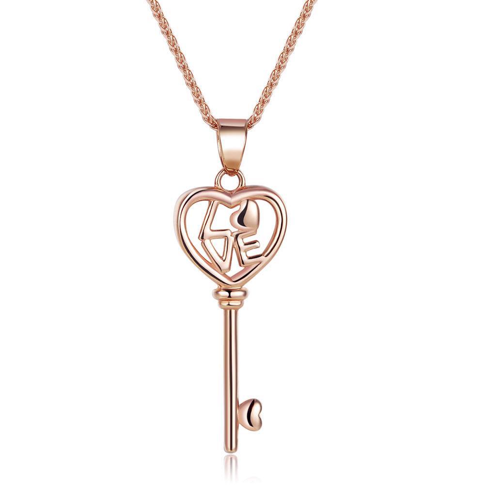 Solid 18K/750 Rose Gold Key &quot;Love&quot; Necklace