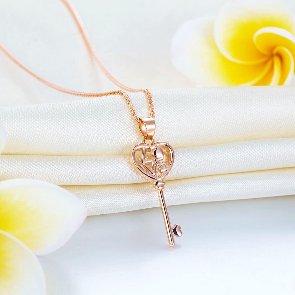 Solid 18K/750 Rose Gold Key &quot;Love&quot; Necklace