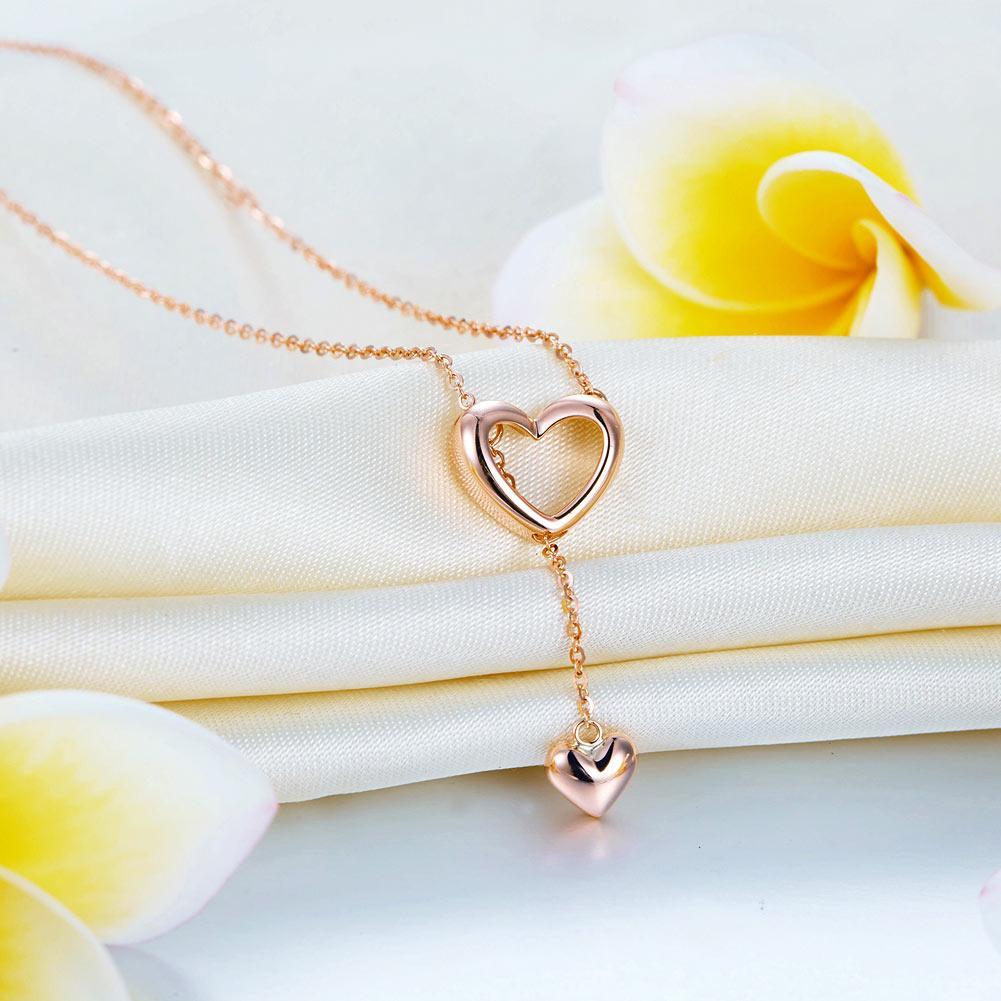 Solid 18K/750 Rose Gold Hearts Necklace