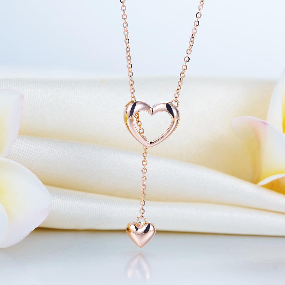 Solid 18K/750 Rose Gold Hearts Necklace