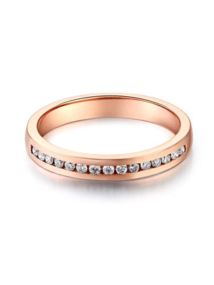 14K Solid Rose Gold Wedding Band Half Eternity Ring 0.17 Ct Diamonds