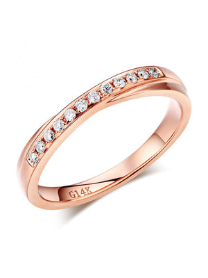 14K Rose Gold Women Wedding Band Ring 0.14 Ct Diamonds