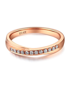 14K Rose Gold Women Wedding Band Ring 0.14 Ct Diamonds