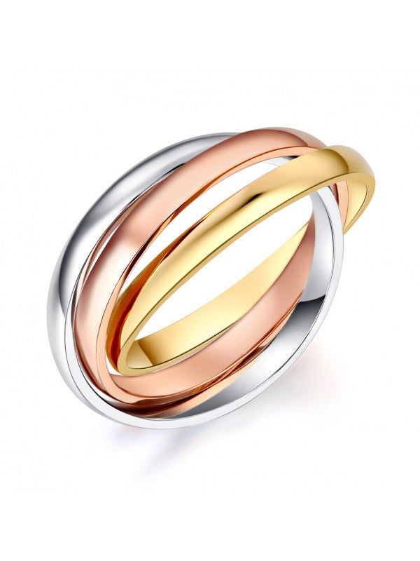 3-Color Multi-Tone 14K Solid White, Rose, Yellow Gold Wedding Band Ring Entwined