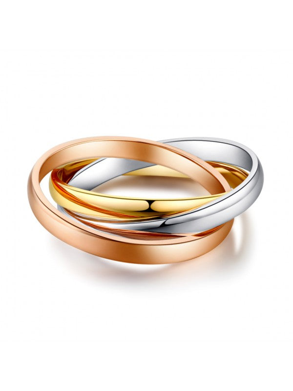 3-Color Multi-Tone 14K Solid White, Rose, Yellow Gold Wedding Band Ring Entwined