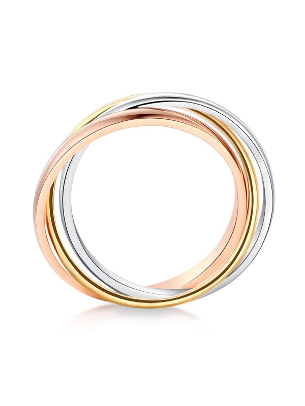 3-Color Multi-Tone 14K Solid White, Rose, Yellow Gold Wedding Band Ring Entwined