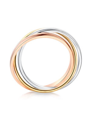 3-Color Multi-Tone 14K Solid White, Rose, Yellow Gold Wedding Band Ring Entwined