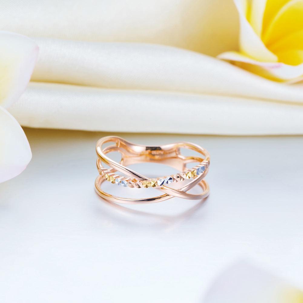 Solid 18K/750 Rose Gold 3 Tones Ring