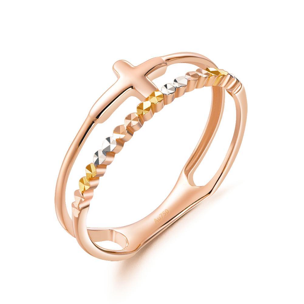 Solid 18K/750 Rose Gold Cross Ring