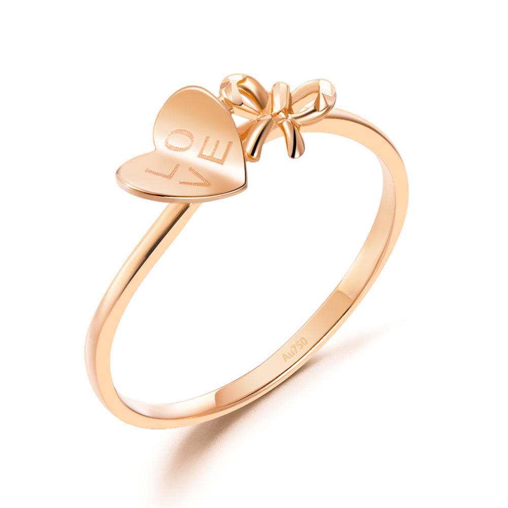 Solid 18K/750 Rose Gold "Love" Ribbon Ring