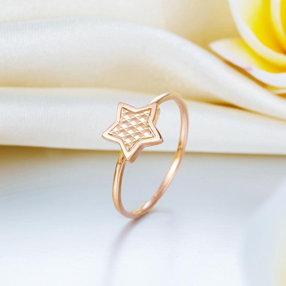 Solid 18K/750 Rose Gold Star Ring