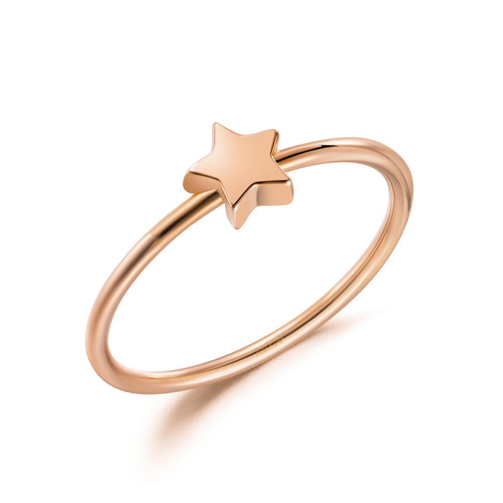 Solid 18K/750 Rose Gold Star Ring
