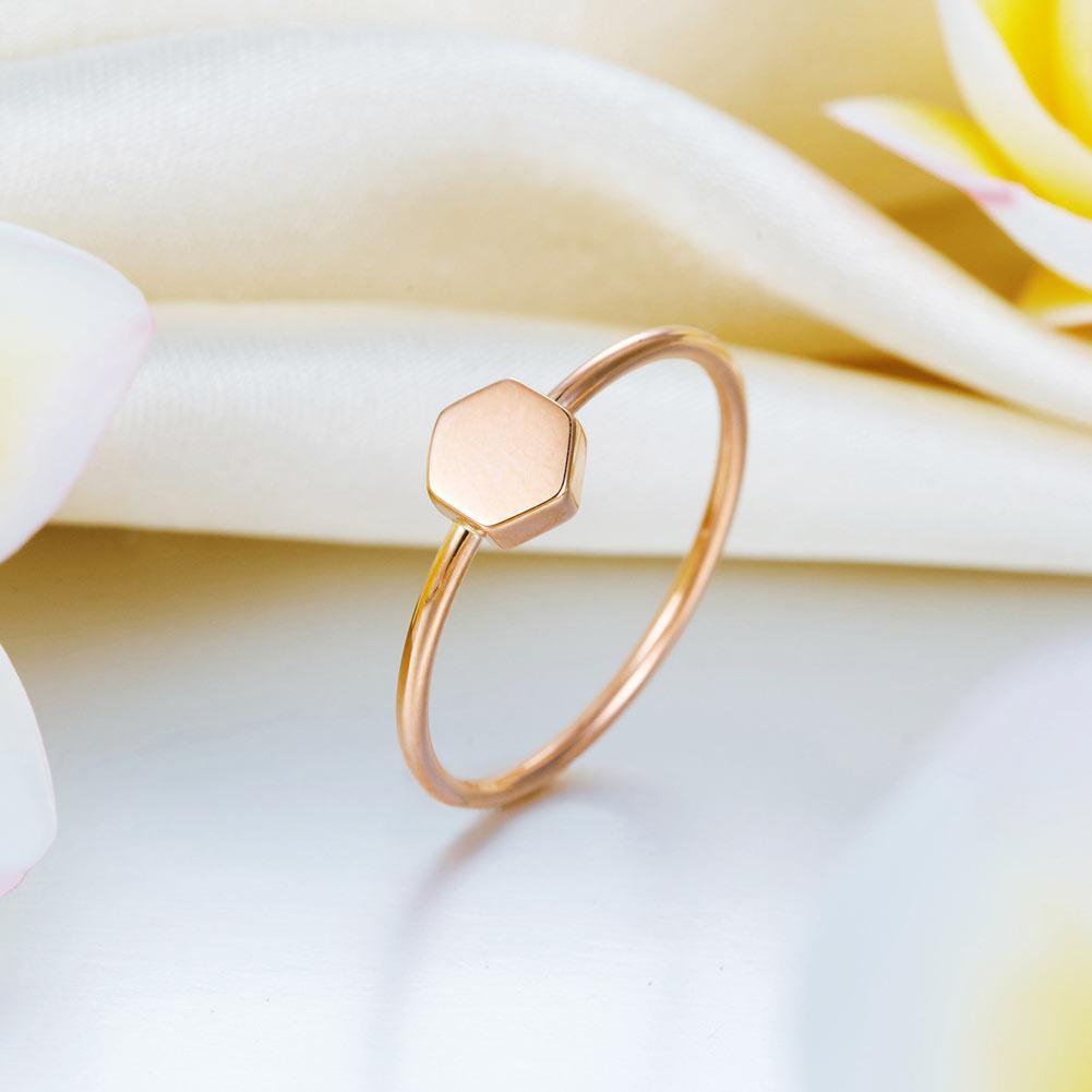 Solid 18K/750 Rose Gold Hexagon Ring