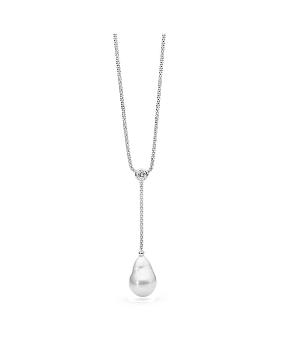 Sterling Silver Baroque Freshwater Pearl CZ Necklace