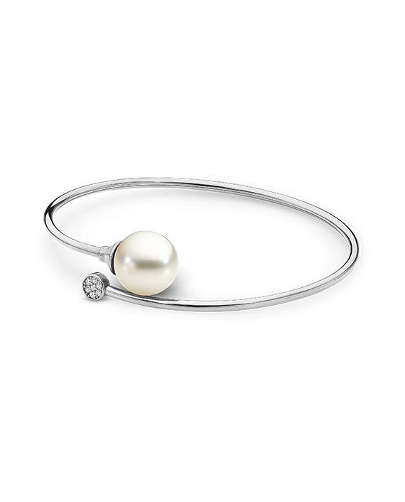 Freshwater Pearl Round Bangle Gold Dia / Sterling Silver CZ