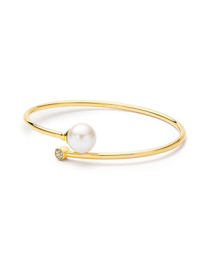 Freshwater Pearl Round Bangle Gold Dia / Sterling Silver CZ