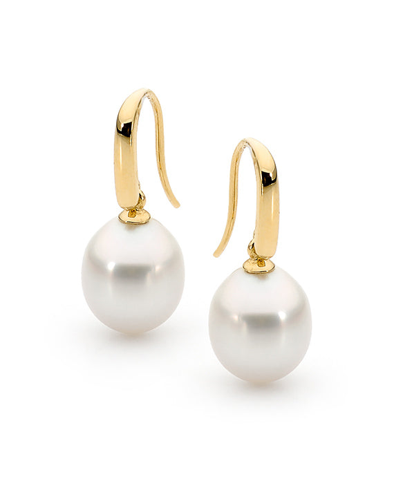 9ct YG South Sea Drop 10mm Hook Earrings