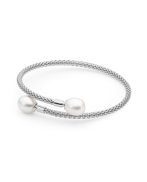 Sterling Silver Mesh Bangle Freshwater Pearl