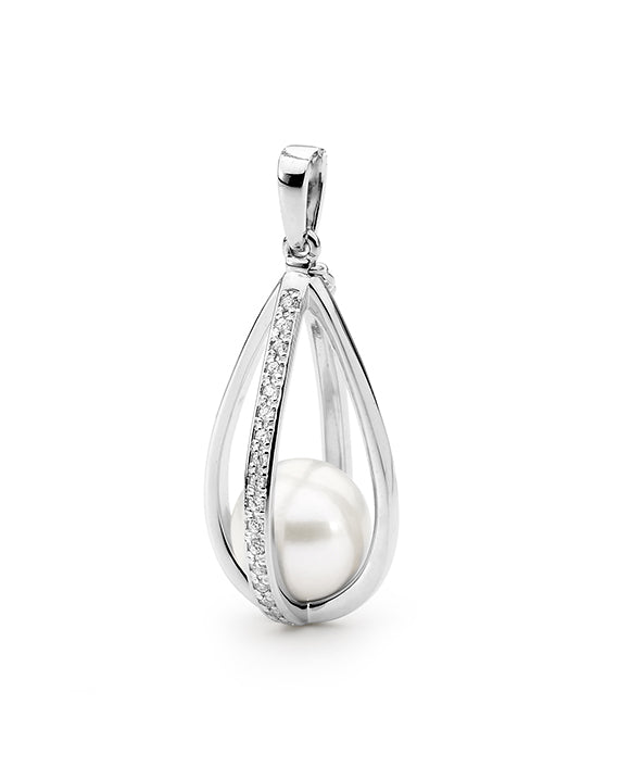 Sterling Silver Freshwater Pearl Edison CZ Pendant