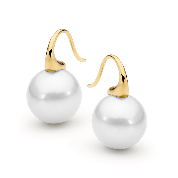 9CT YELLOW GOLD WHITE EDISON ROUND SHORT PLAIN HOOK EARRINGS IP767-EYG