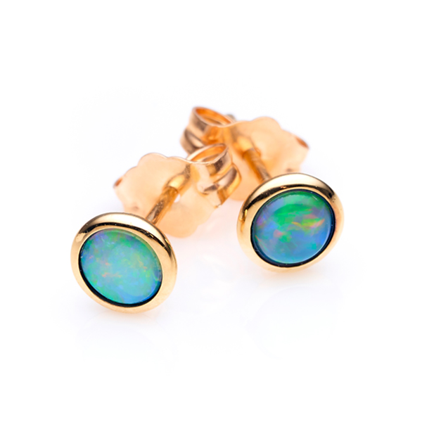 9CT YELLOW GOLD WHITE SOLID OPAL 4MM STUD EARRING OE002-9Y