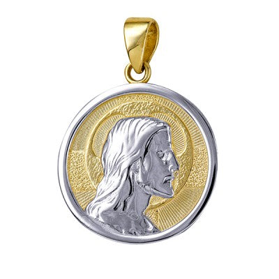 9CT Two Tone Gold Jesus Round Pendant JC2379