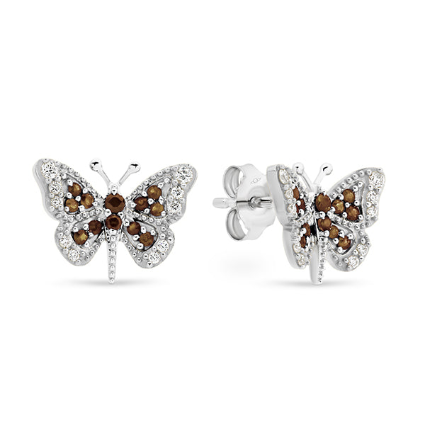 18K White/Yellow Gold Diamond Butterfly Studs