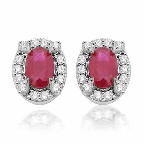 18K W/Y/R Gold Semi Precious Pave Set Earrings