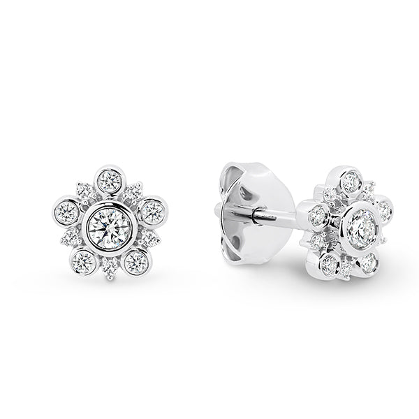 9K White Gold Art Deco Bezel Set Diamond Studs