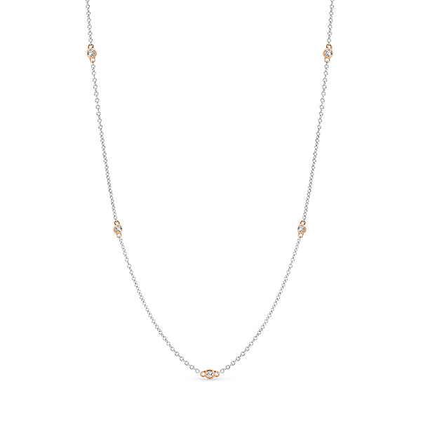 18K W/Y/R Gold 10 Gold Bezel Set Diamonds Necklace