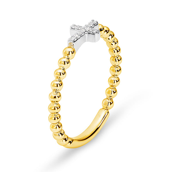 9K W/Y/R Pave Diamond Cross Ring
