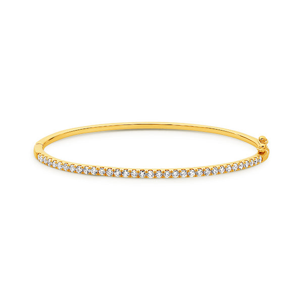 White Gold Square Profile Oval Shaped Claw Set Diamond Hinged Bangle