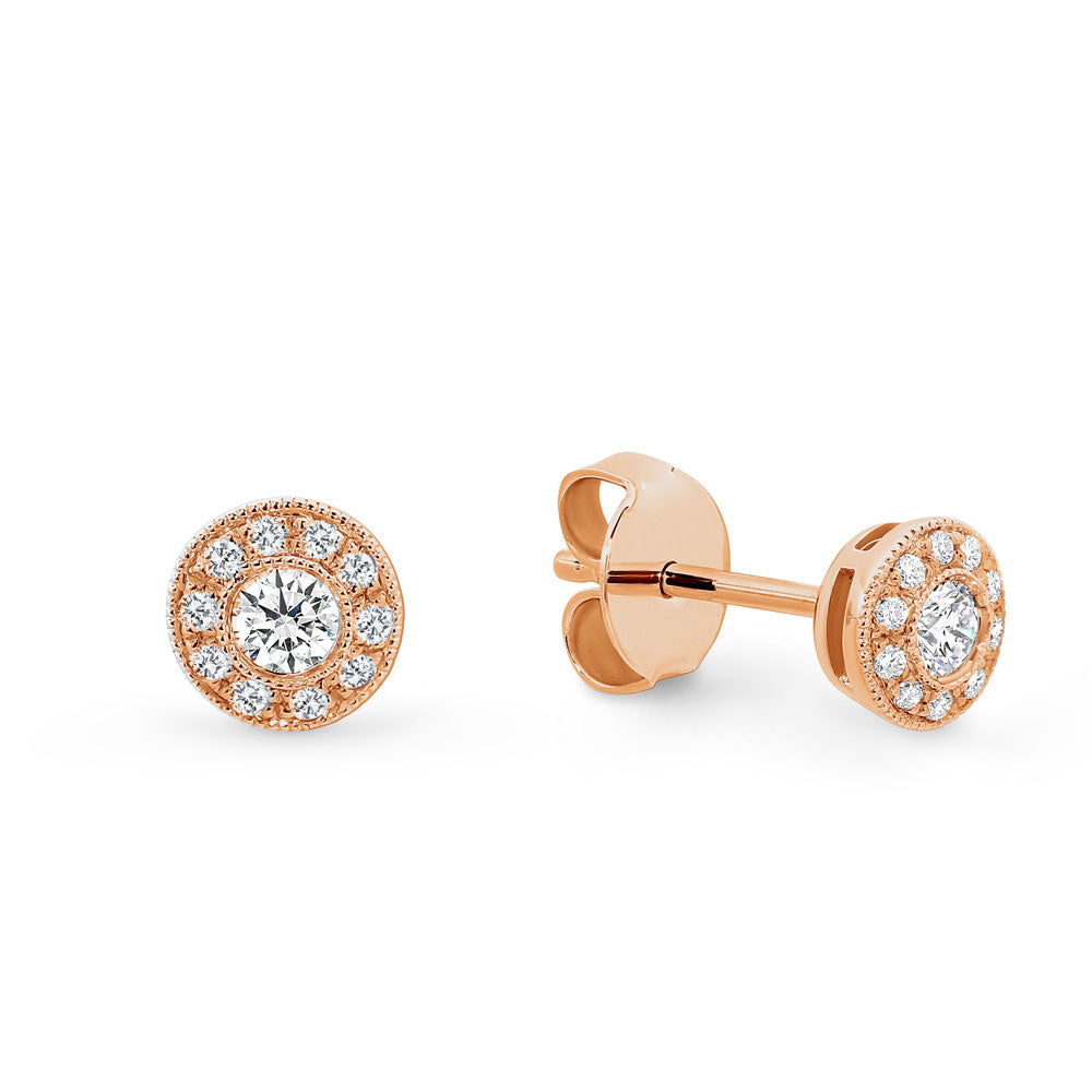 18K Yellow/White/Rose Milgrain Diamond Bezel Set Earring Studs