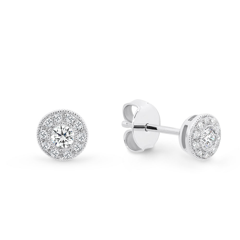 18K Yellow/White/Rose Milgrain Diamond Bezel Set Earring Studs
