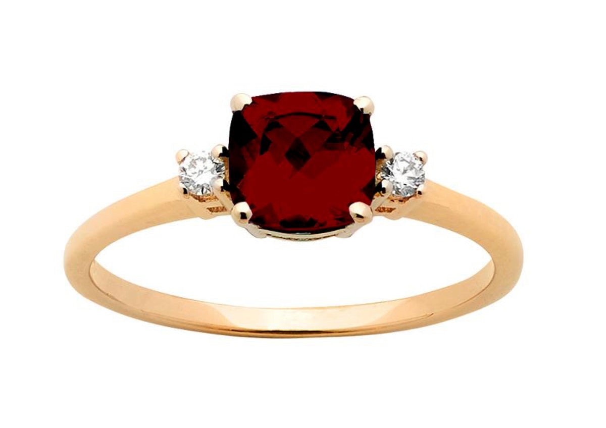 9K Yellow Gold Cushion Cut Garnet Ring